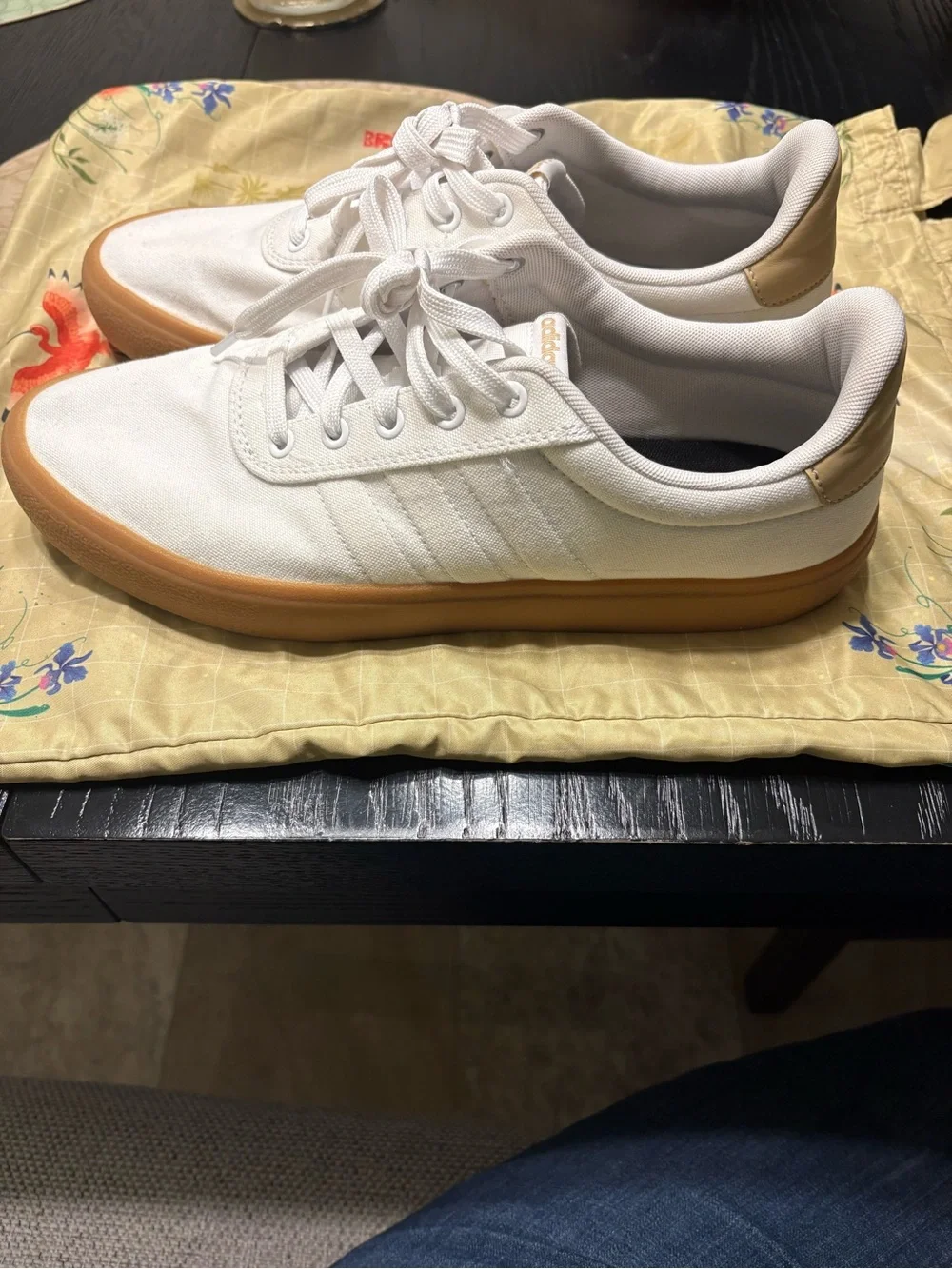 adidas White Canvas Sneakers with Gum Outsole and Gold Heel Tab